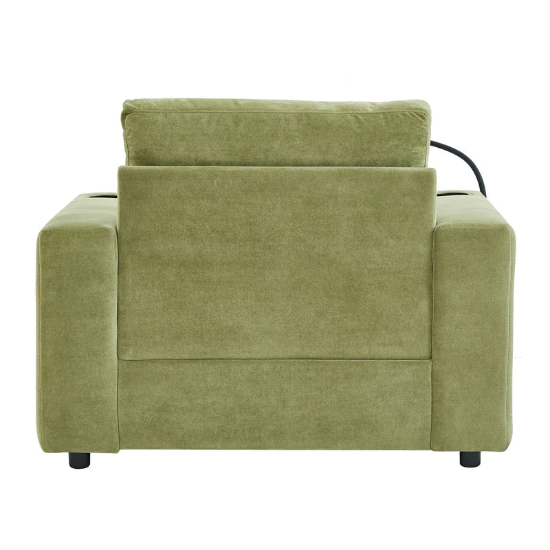 Modern Style Armchair Chaise Lounge Sofa Couch With Movable Storage Ottoman, USB Ports, Cup Holders, Phone Holder, Side Pockets by HouseOfZazla