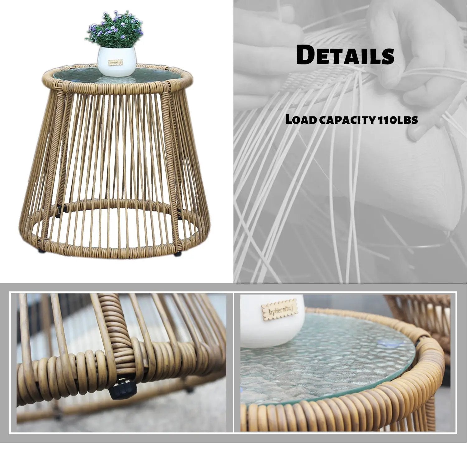 6PCS Outdoor Patio Balcony Natural Color Wicker Sofa Chair Set with Beige Cushion,Round Tempered Glass Table by HouseOfZazla