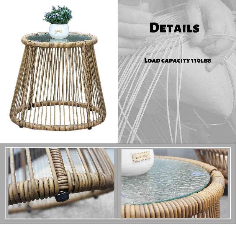 6PCS Outdoor Patio Balcony Natural Color Wicker Sofa Chair Set with Beige Cushion,Round Tempered Glass Table by HouseOfZazla