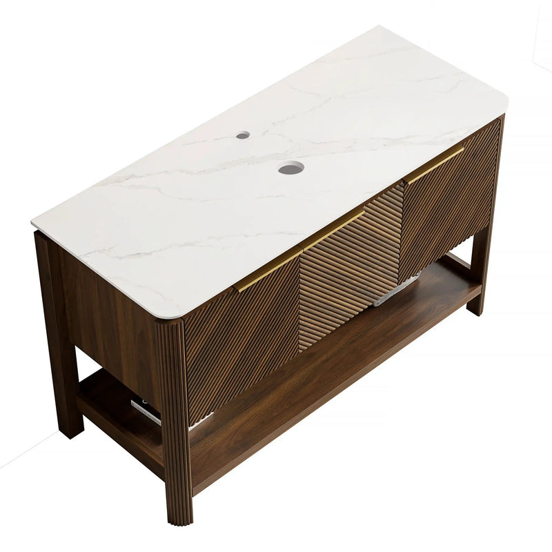 Indigo 48'' Freestanding Cabinet with 3 Doors & Open Shelf, Carrara by HouseOfZazla