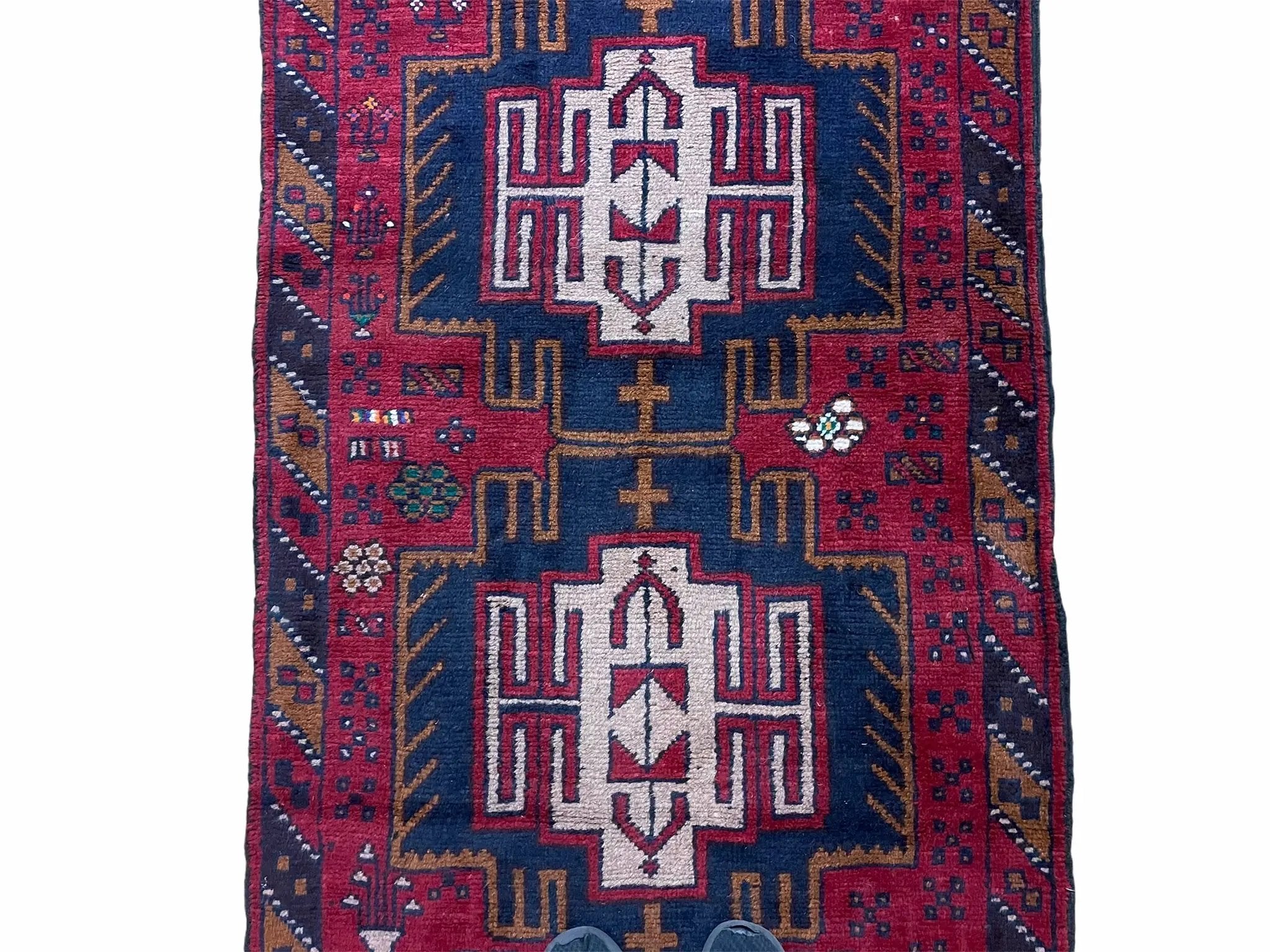2' 9" X 4' 7" Vintage Handmade Tribal Wool Rug Balouchi Rug Afghan Rug Red Beige by Jewel Rugs