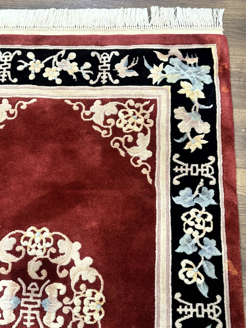 Dark Red Chinese Wool Rug 4x6, Chinese 90 Line Rug, Carving Rug, Handmade, Pair B by Jewel Rugs