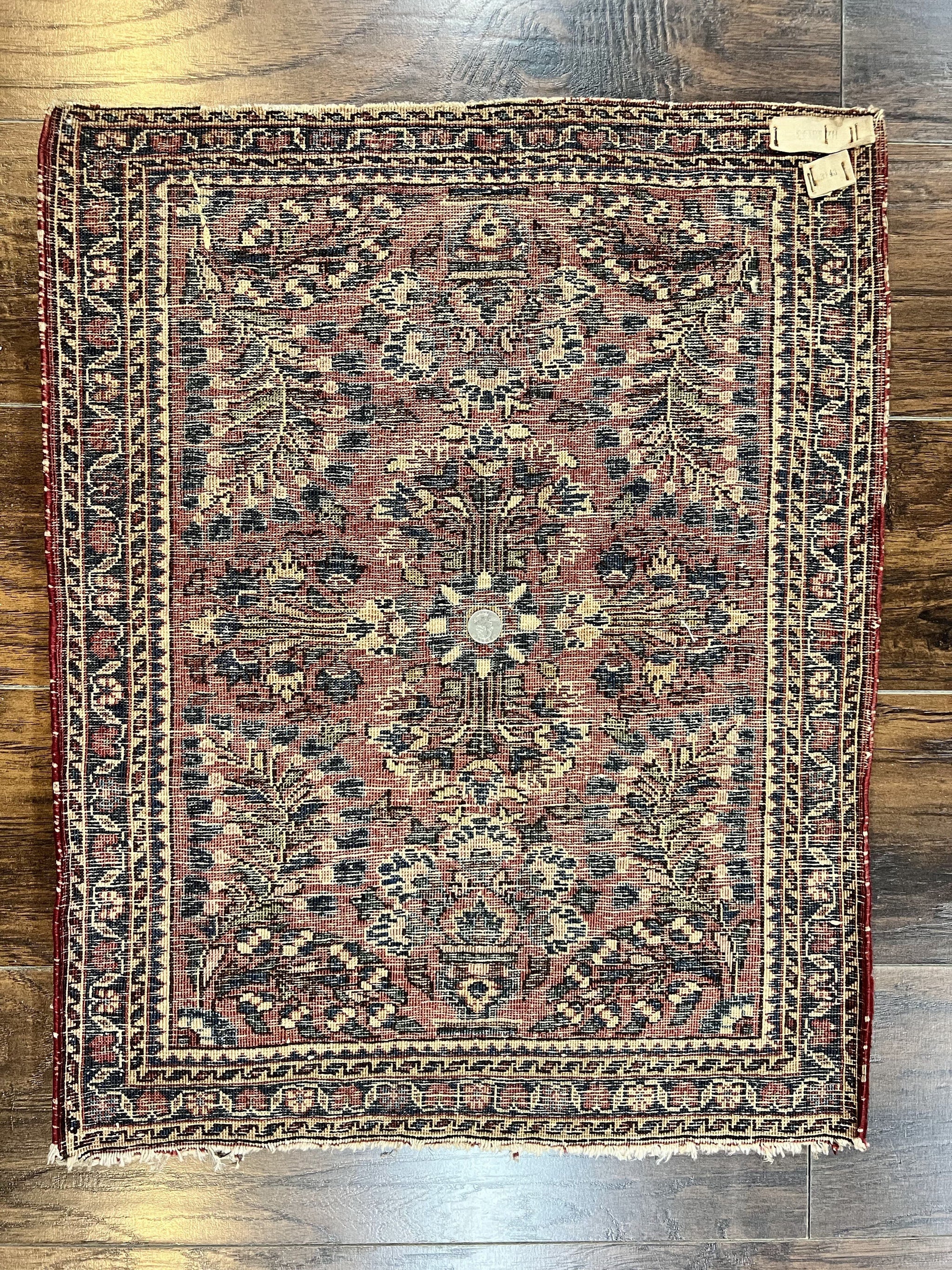 Antique Persian Sarouk Rug 2 x 2.5, Small Sarouk Carpet, Red Floral 1920s Red, Fine 170 KPSI, Wool Handmade Rug by Jewel Rugs