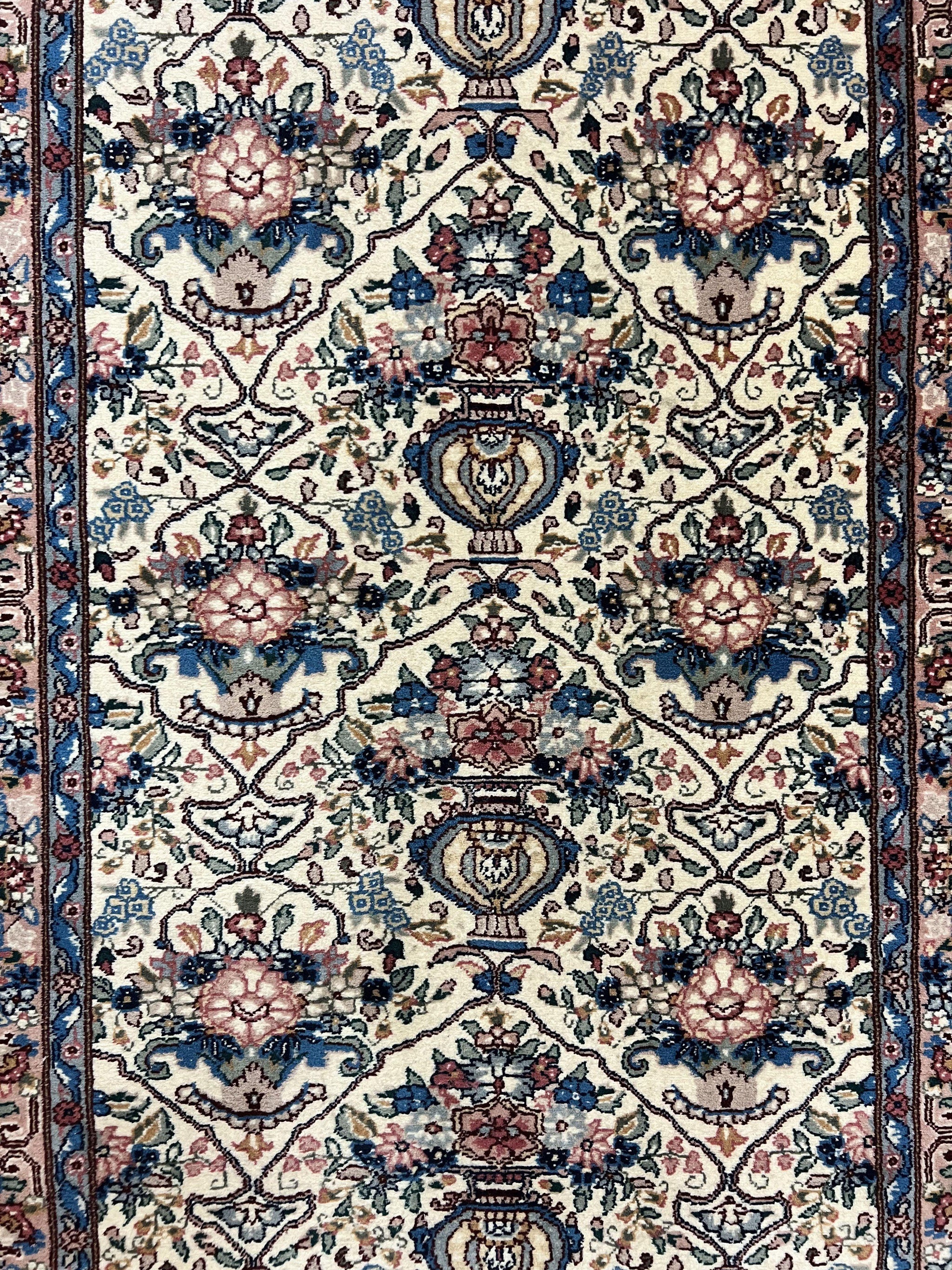 Sino Persian Runner Rug 2.8 x 14, Hand Knotted Vintage Oriental Hallway Rug, 14ft Runner, Cream, Floral, Wool by Jewel Rugs