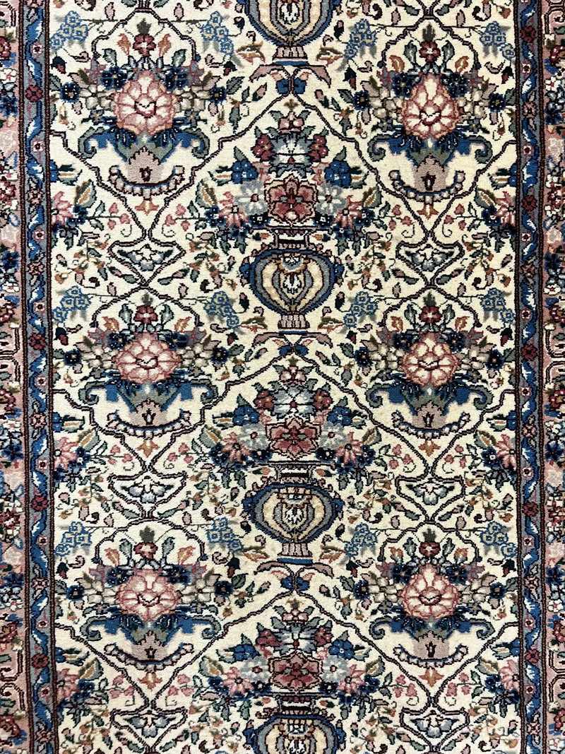 Sino Persian Runner Rug 2.8 x 14, Hand Knotted Vintage Oriental Hallway Rug, 14ft Runner, Cream, Floral, Wool by Jewel Rugs