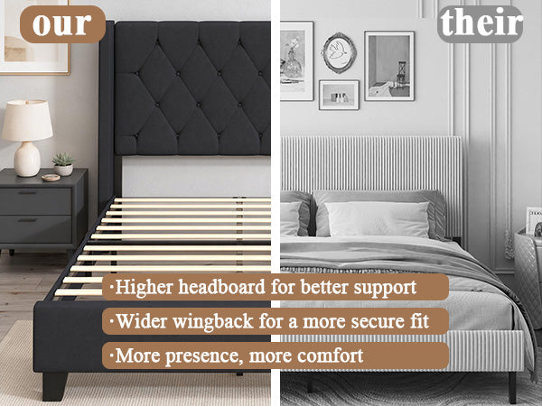 Modern Queen Size Platform Bed Frame with Tufted Velvet Headboard, photo 9 of 10