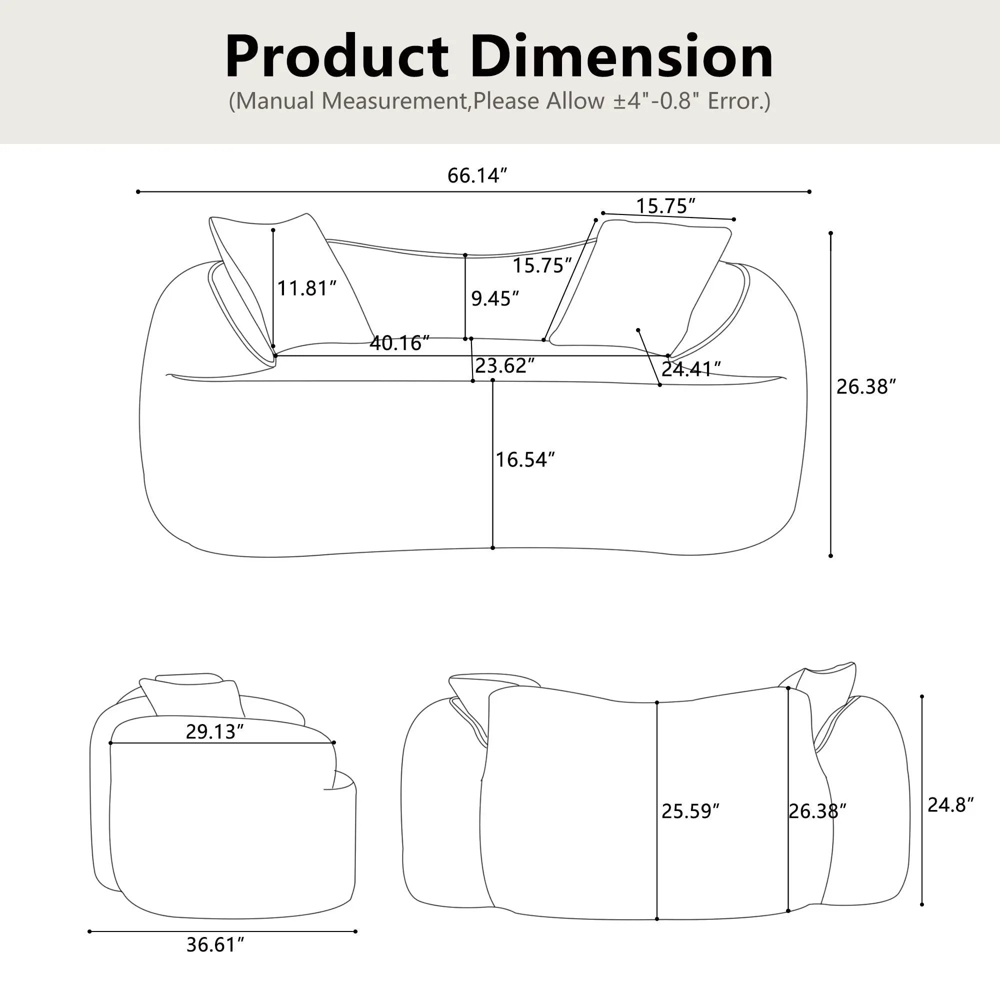 Curved 2 Person Compress Sofa With Armrests, Includes Pillows by Unique Piece Furniture