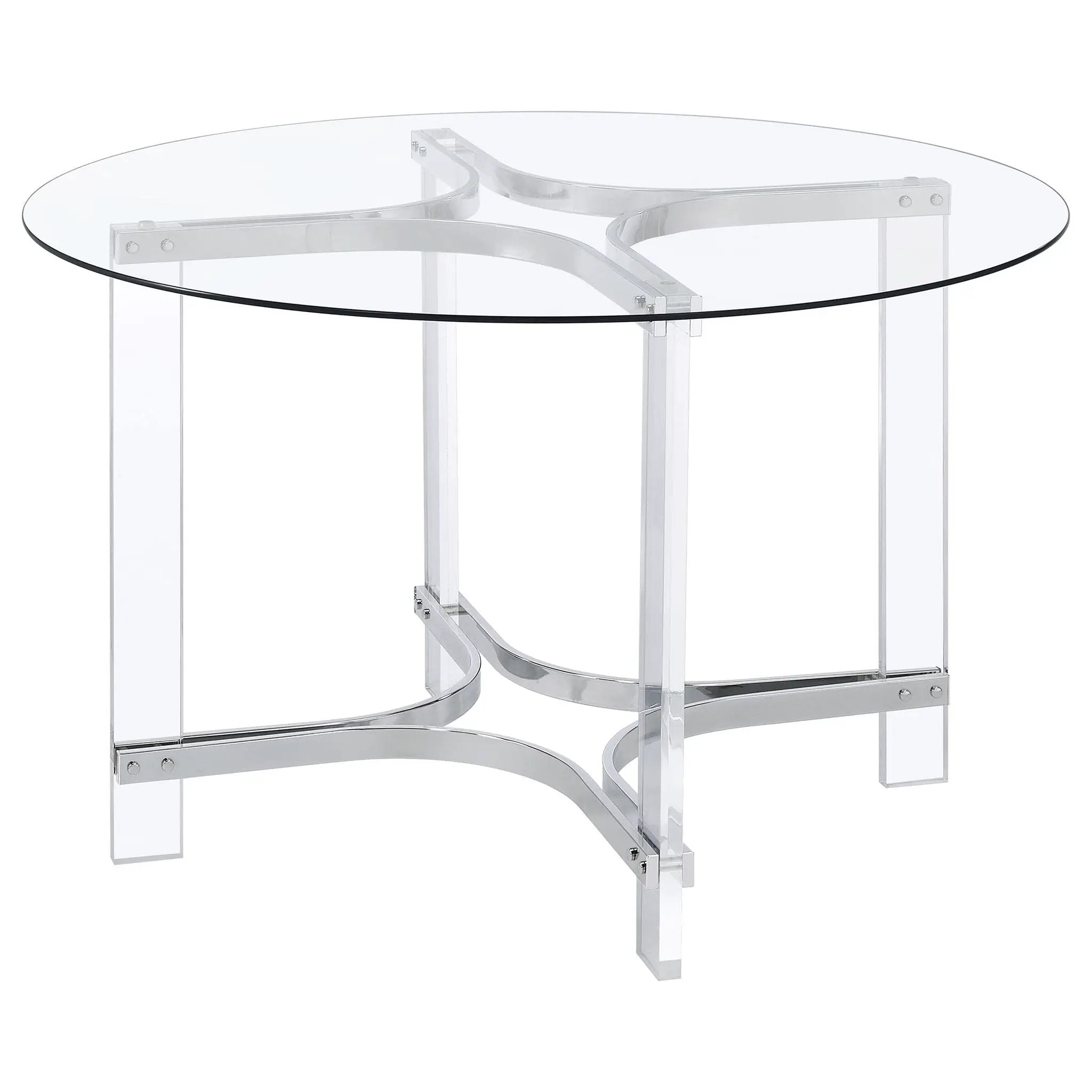 Keeling 47-inch Round Glass Top Acrylic Dining Table Chrome by Unique Piece Furniture
