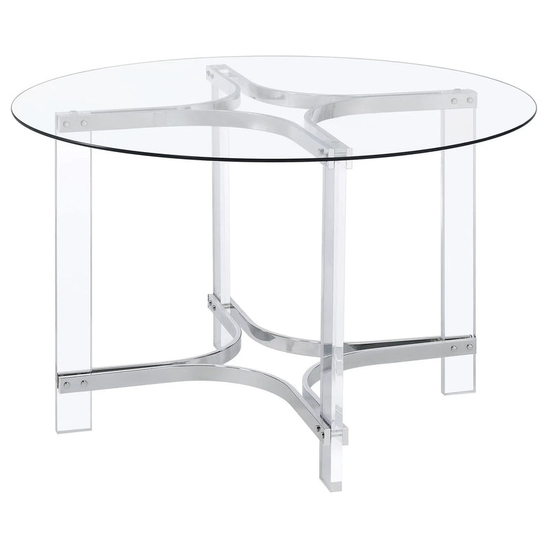 Keeling 47-inch Round Glass Top Acrylic Dining Table Chrome by Unique Piece Furniture