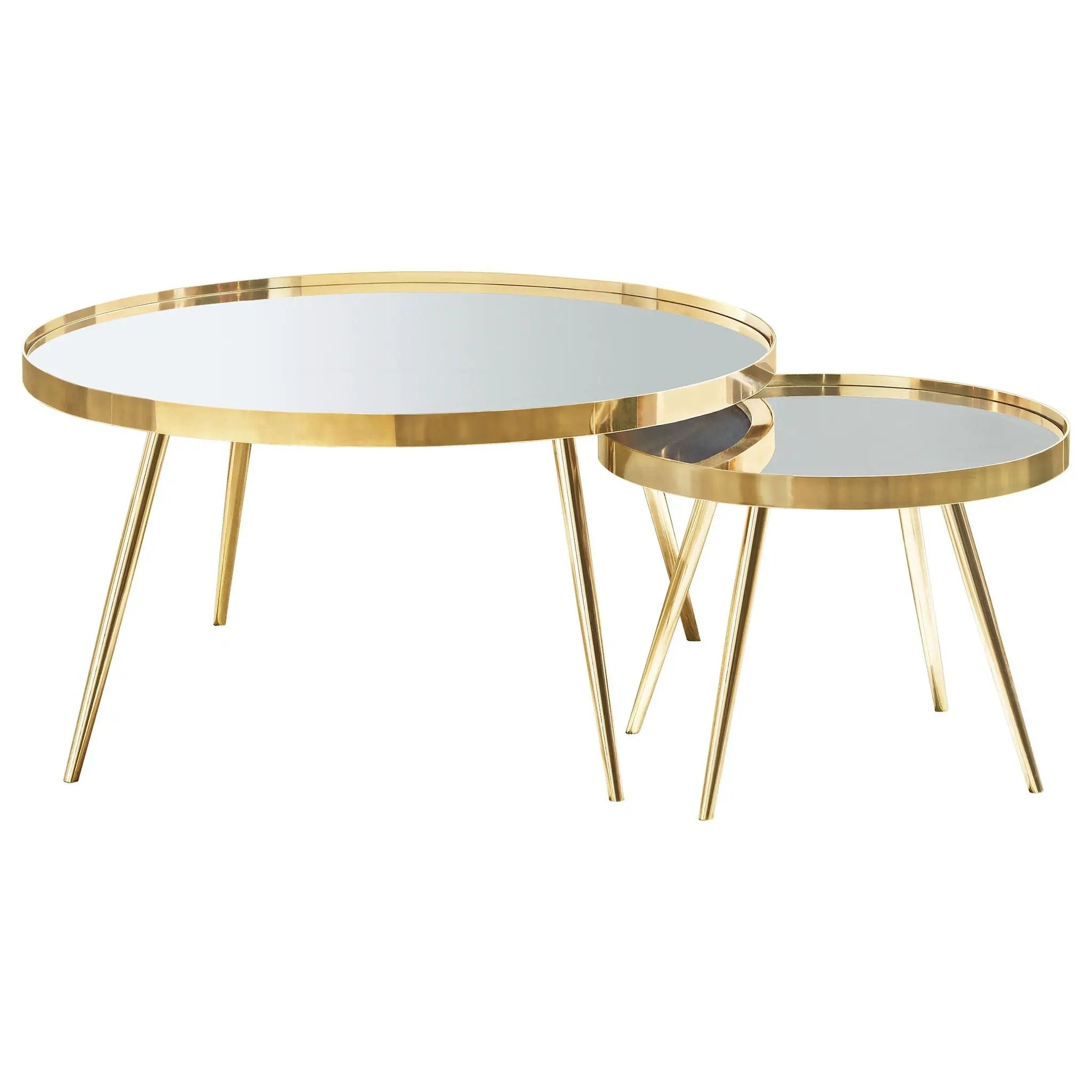 Kaelyn 2-piece Round Mirror Top Nesting Coffee Table Gold by Unique Piece Furniture