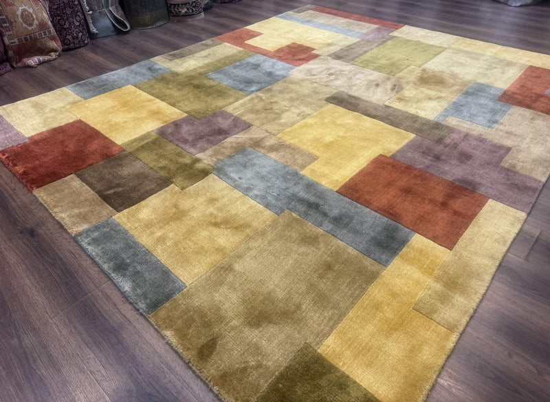 Modern Tibetan Wool Rug 8x10, Multicolor, Thick Pile, Contemporary, Nepali, Handmade by Jewel Rugs