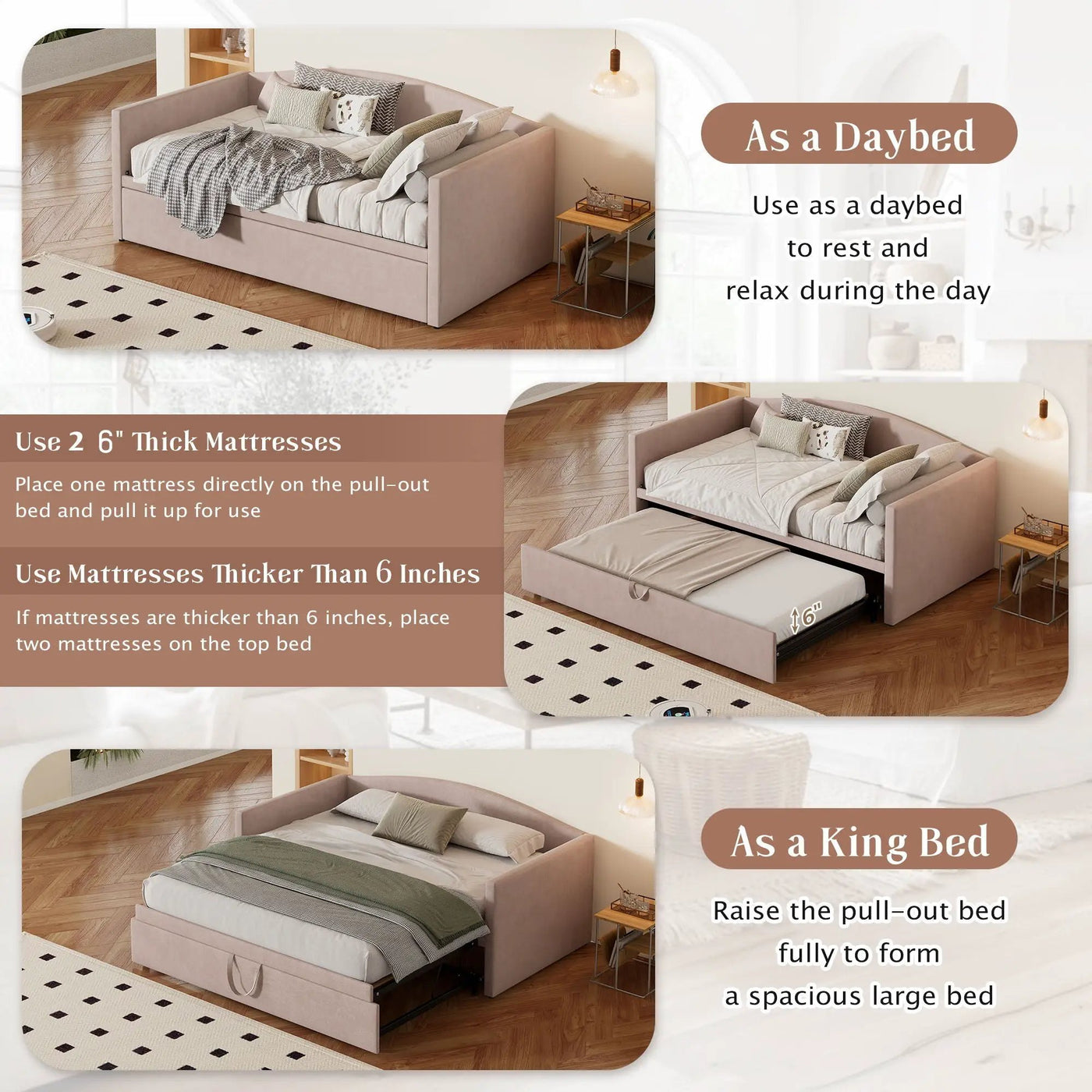 Daybed With Pop Up Trundle, Upholstered Sofa Bed by HouseOfZazla