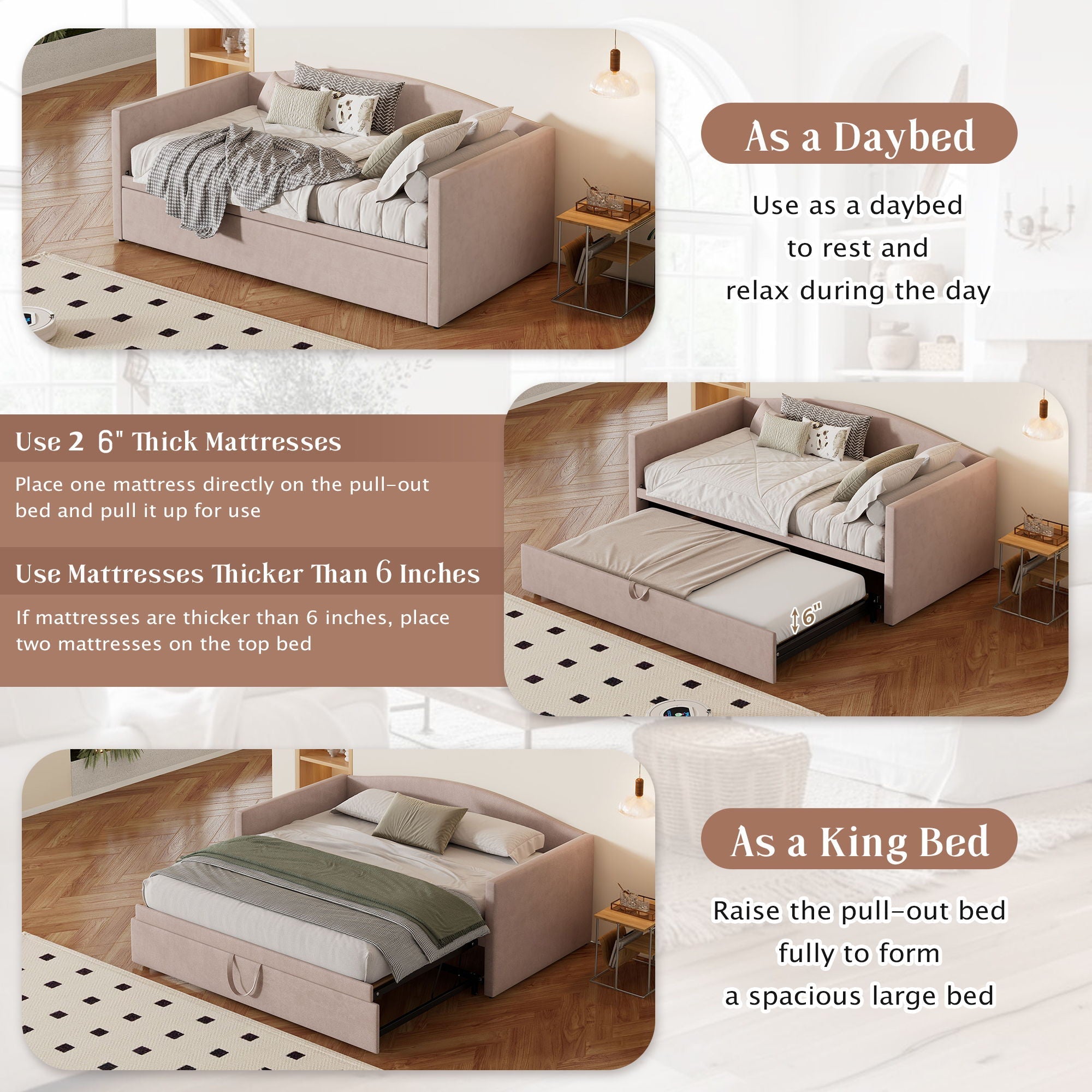 Daybed With Pop Up Trundle, Upholstered Sofa Bed by HouseOfZazla