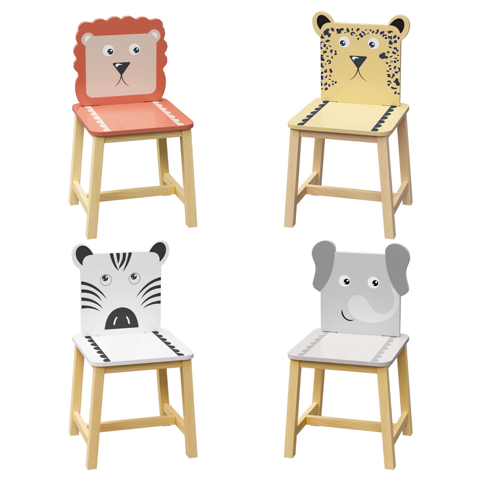 Kids Table And Chair Set With Cartoon Animals Design - White by HouseOfZazla