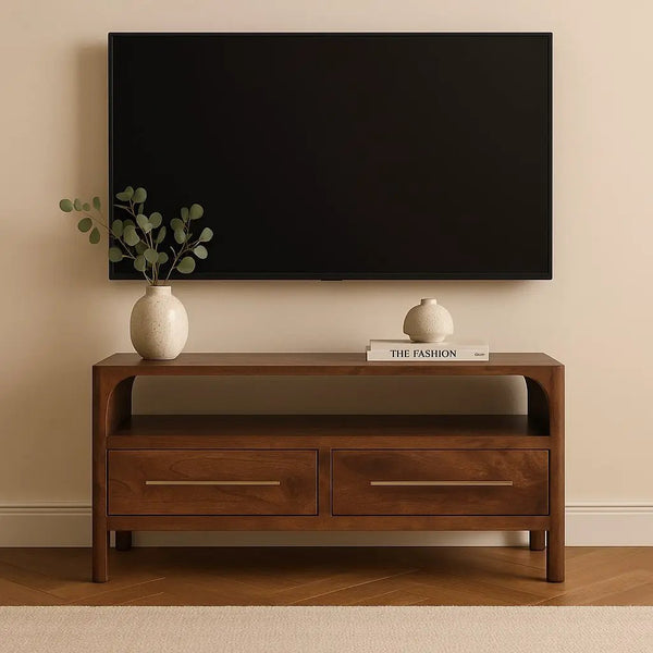 Solid Wood Arched Edge 2 Drawer Media Unit