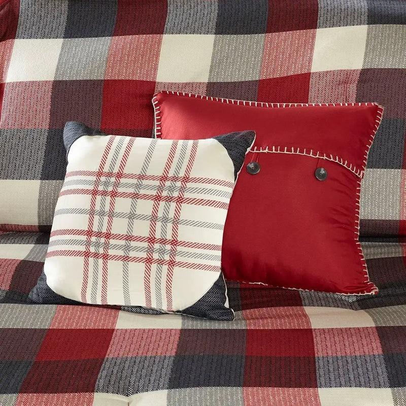 7 Piece Herringbone Comforter Set Red King by HouseOfZazla