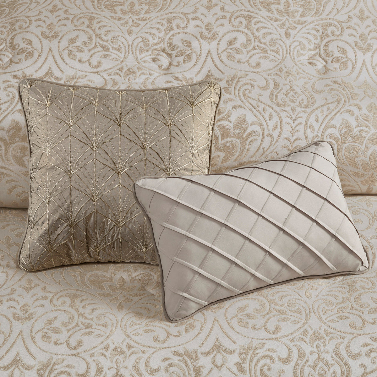 12 Piece Jacquard Comforter Set with Bed Sheets - Khaki Cal King, photo 8 of 10