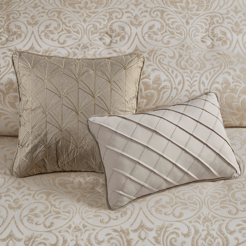 12 Piece Jacquard Comforter Set with Bed Sheets - Khaki Cal King, photo 8 of 10