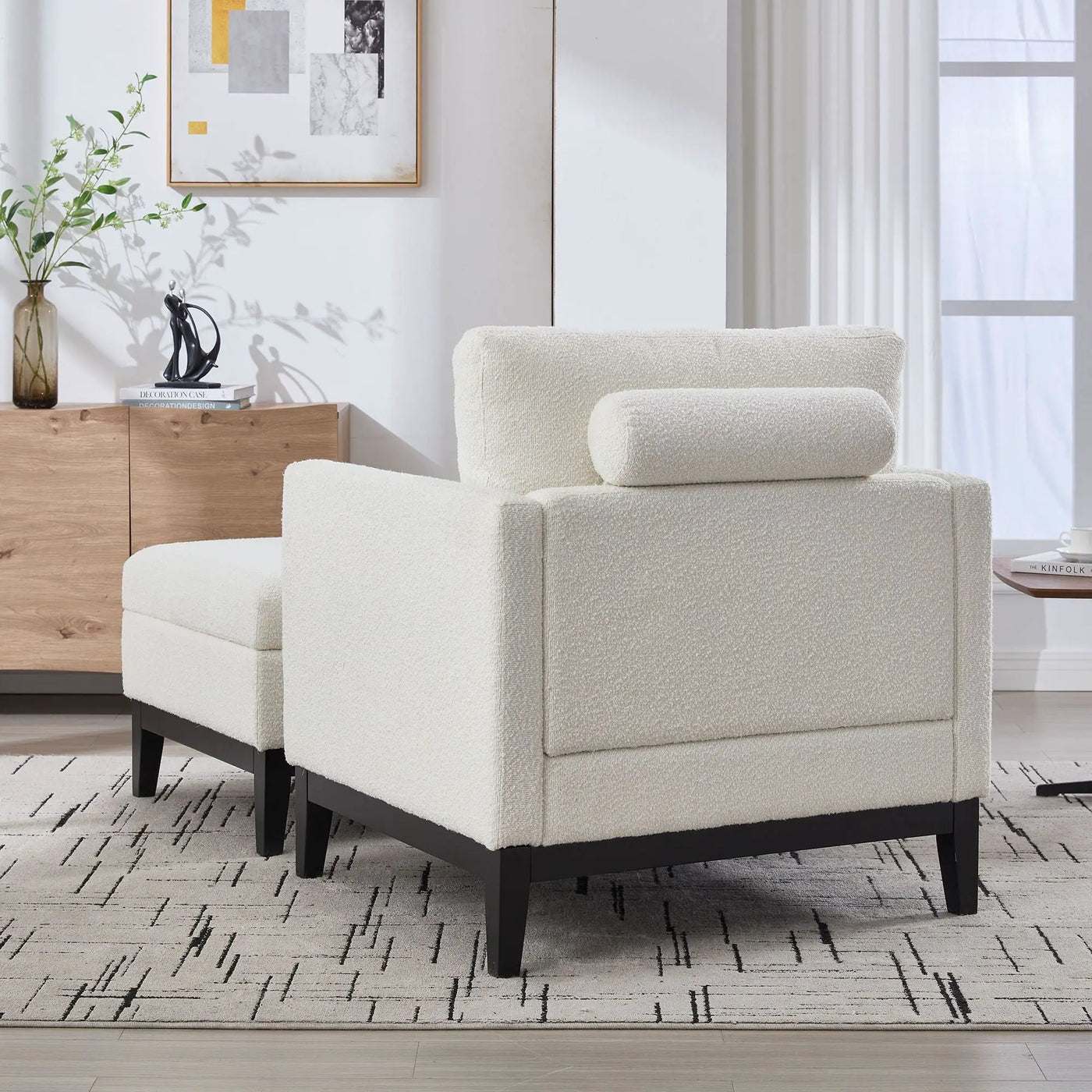 Farmhouse Upholstered Accent Chair With Ottoman, Reversible Lid Coffee Table by Unique Piece Furniture