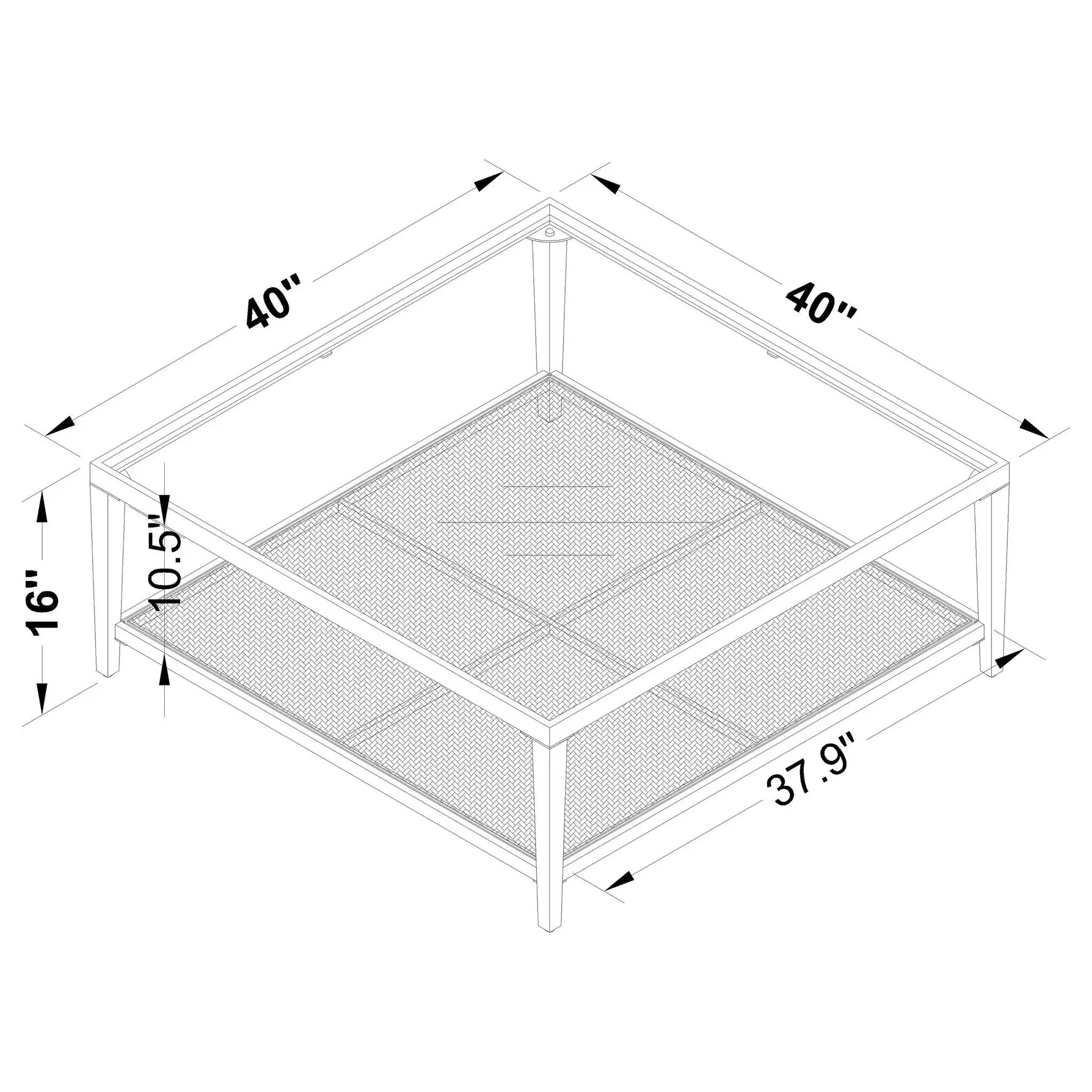 Amherst Glass Top Metal with Cane Shelf Coffee Table Black by Unique Piece Furniture