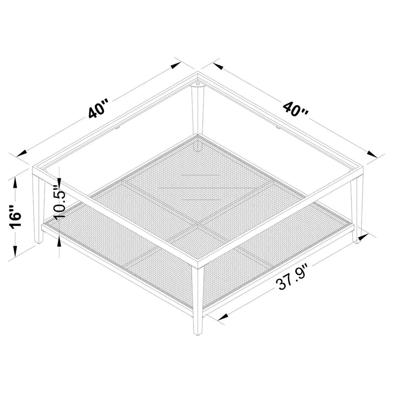 Amherst Glass Top Metal with Cane Shelf Coffee Table Black by Unique Piece Furniture