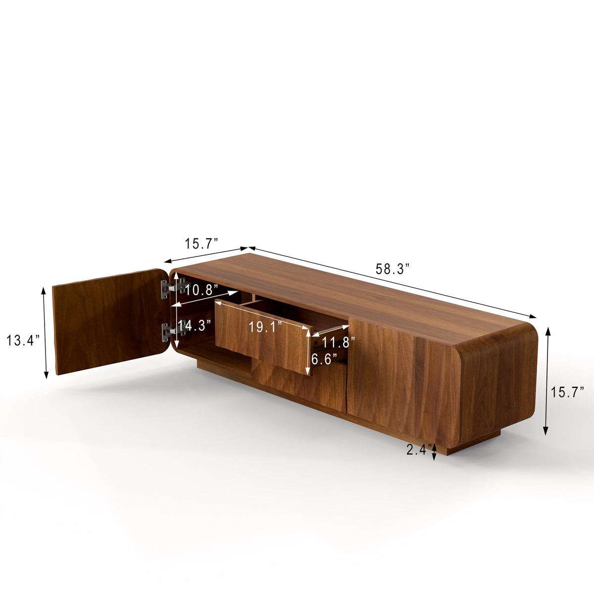 58" Spiral Wave TV Console with Storage Cabinet and 2 Drawers - Natural Finish, photo 10 of 10