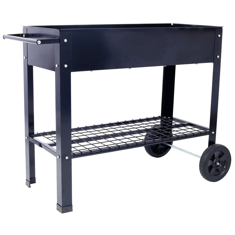 Elevated Mobile Raised Ergonomic Metal Planter Garden Bed With Wheels Powder Coated Steel - Black by HouseOfZazla
