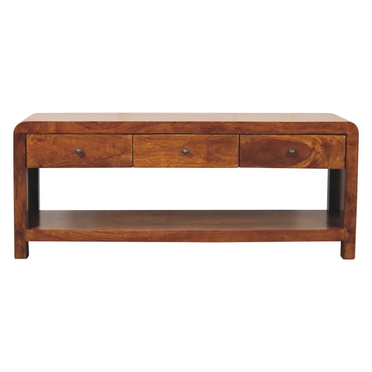Solid Wood Aspen Media Unit, 3-Drawers, Open Slot, Chestnut by HouseOfZazla