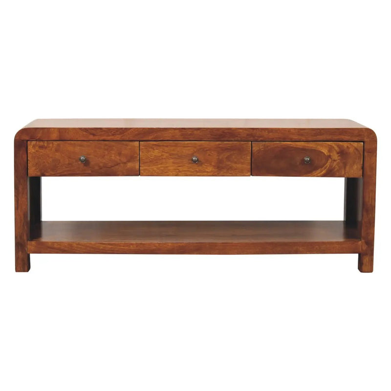Solid Wood Aspen Media Unit, 3-Drawers, Open Slot, Chestnut by HouseOfZazla