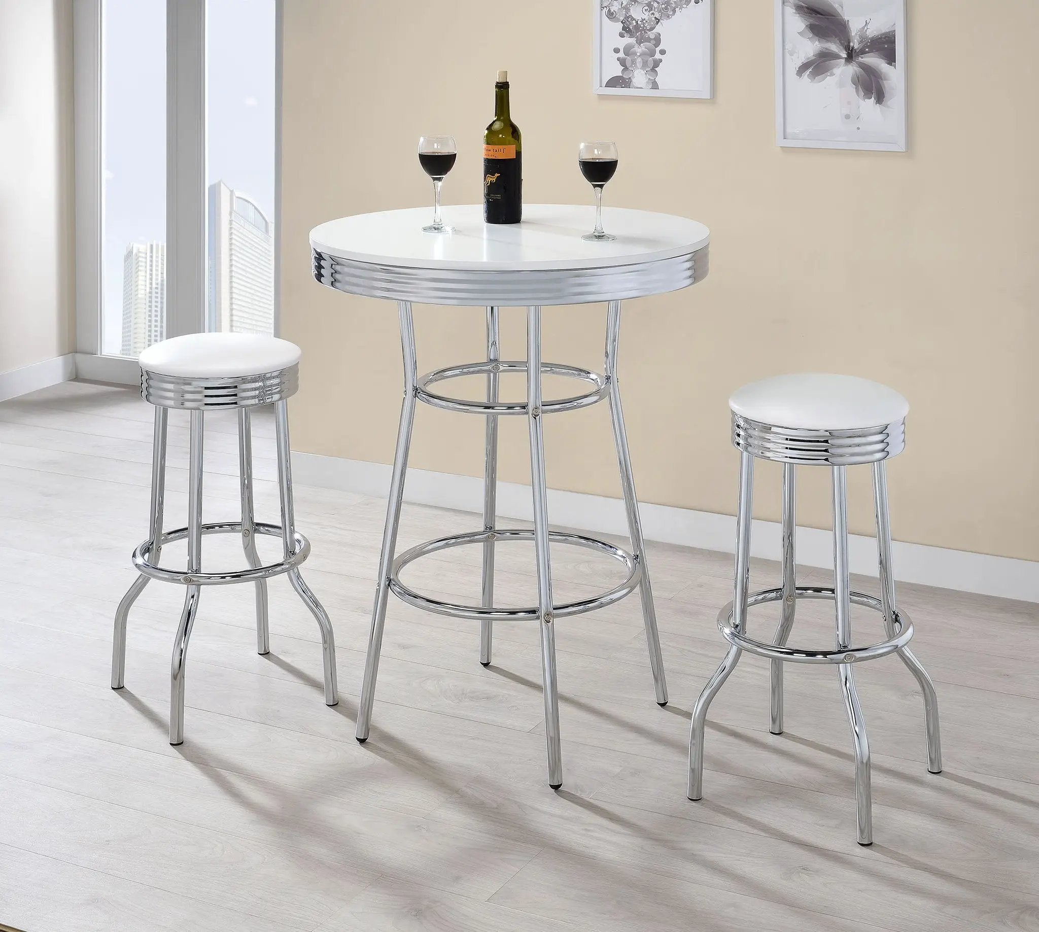 Retro 3-piece Round 1950s Bistro Pub Bar Table Set White by Unique Piece Furniture