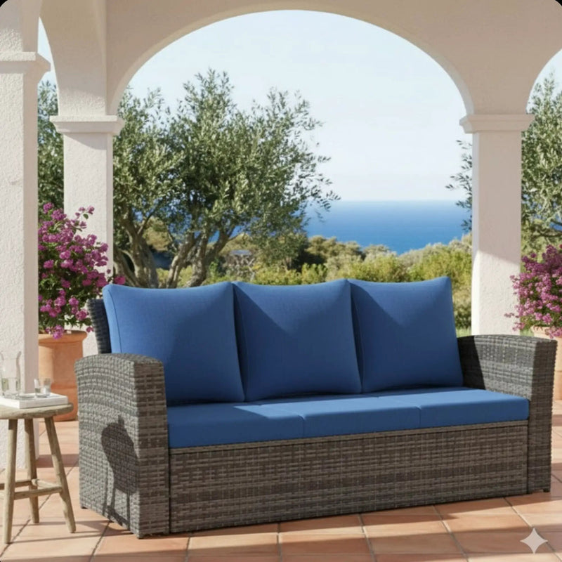 All-Weather Wicker 3 Seat Patio Sofa With Thick Cushions by HouseOfZazla