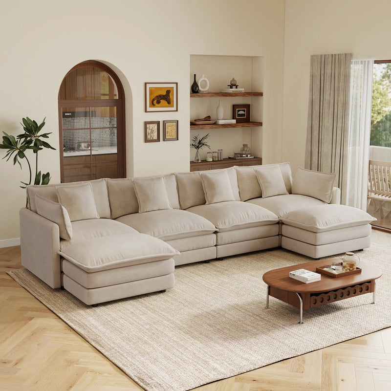 Oversized U Shape Sofa with 2 Ottomans in Light Coffee by HouseOfZazla