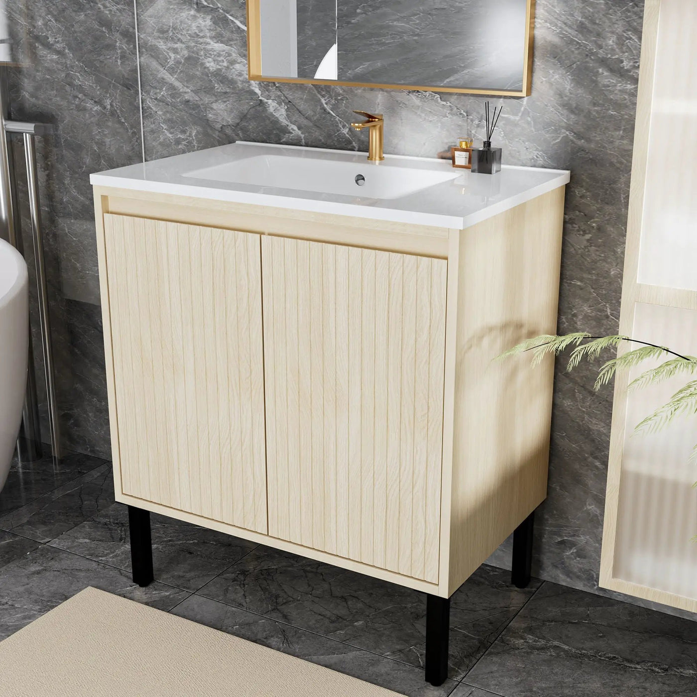 Bathroom Vanity With Ceramic Sink, Floor-Standing Design, Soft-Closing Drawers by Unique Piece Furniture