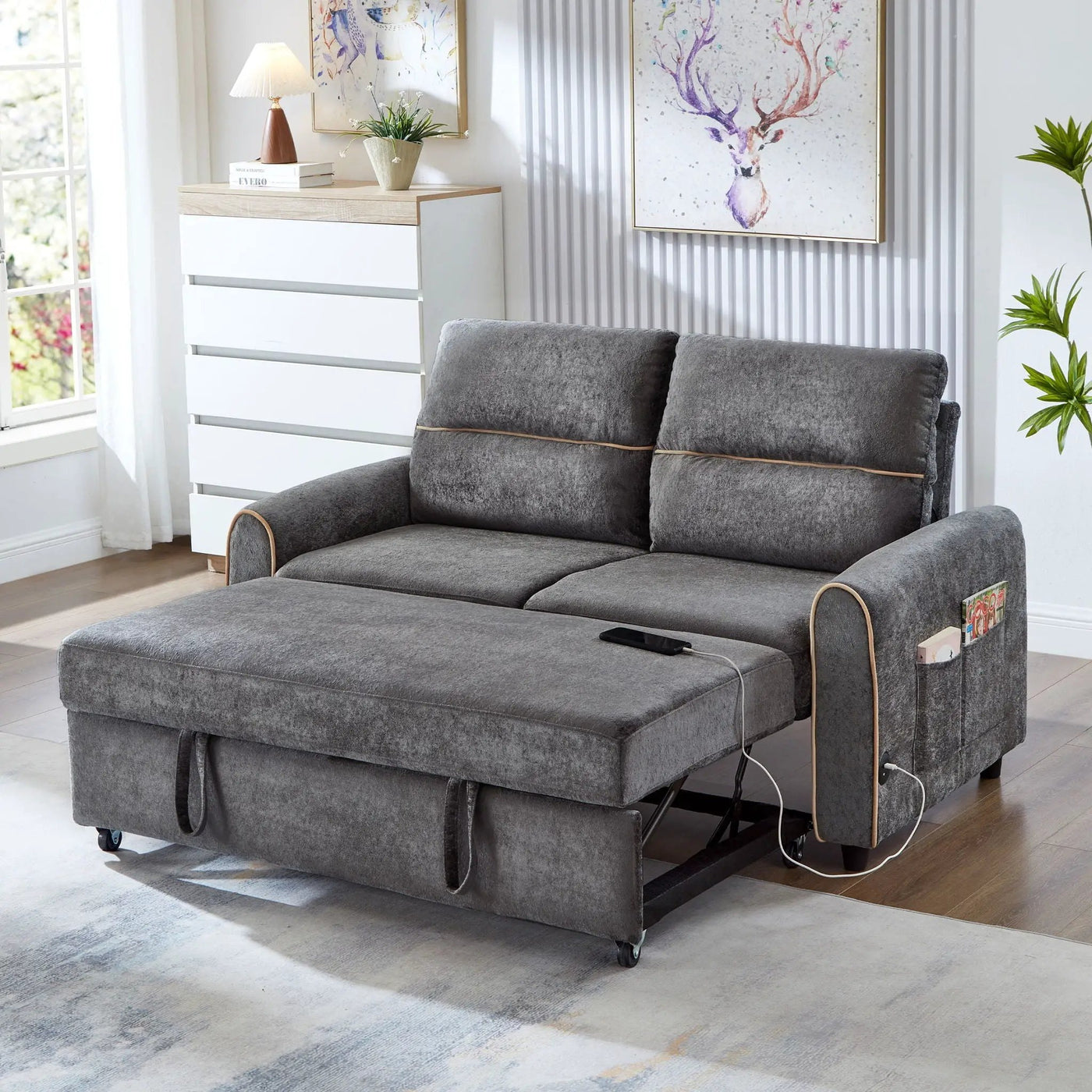Pull Out Sofa Bed With Adjustable Backrest And USB Charging Ports by HouseOfZazla