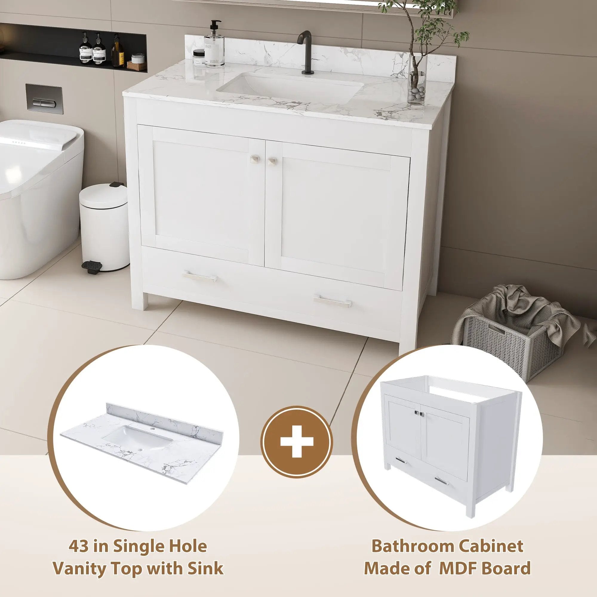 Modern 43" Bathroom Vanity with Artificial Marble Carrara by HouseOfZazla