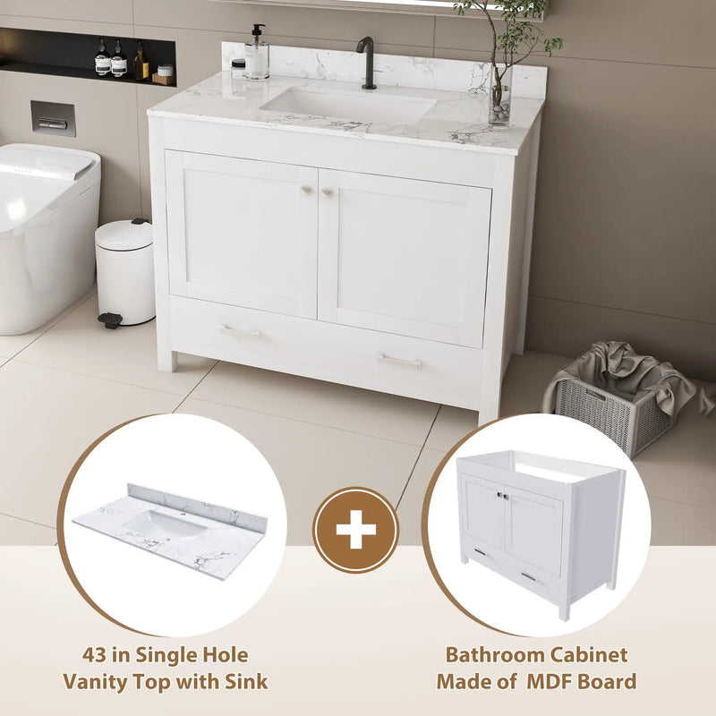 Modern 43" Bathroom Vanity with Artificial Marble Carrara by HouseOfZazla
