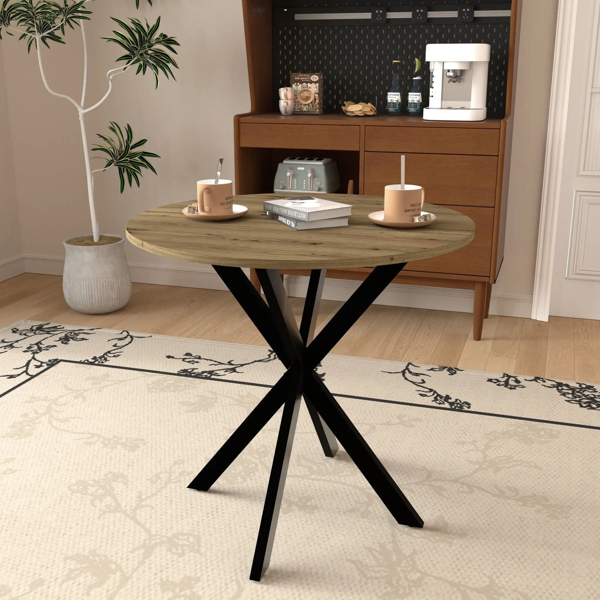 Round Dining Table For 2 - 4 People, Compact Kitchen Or Dining Room - Rustic Brown by Unique Piece Furniture