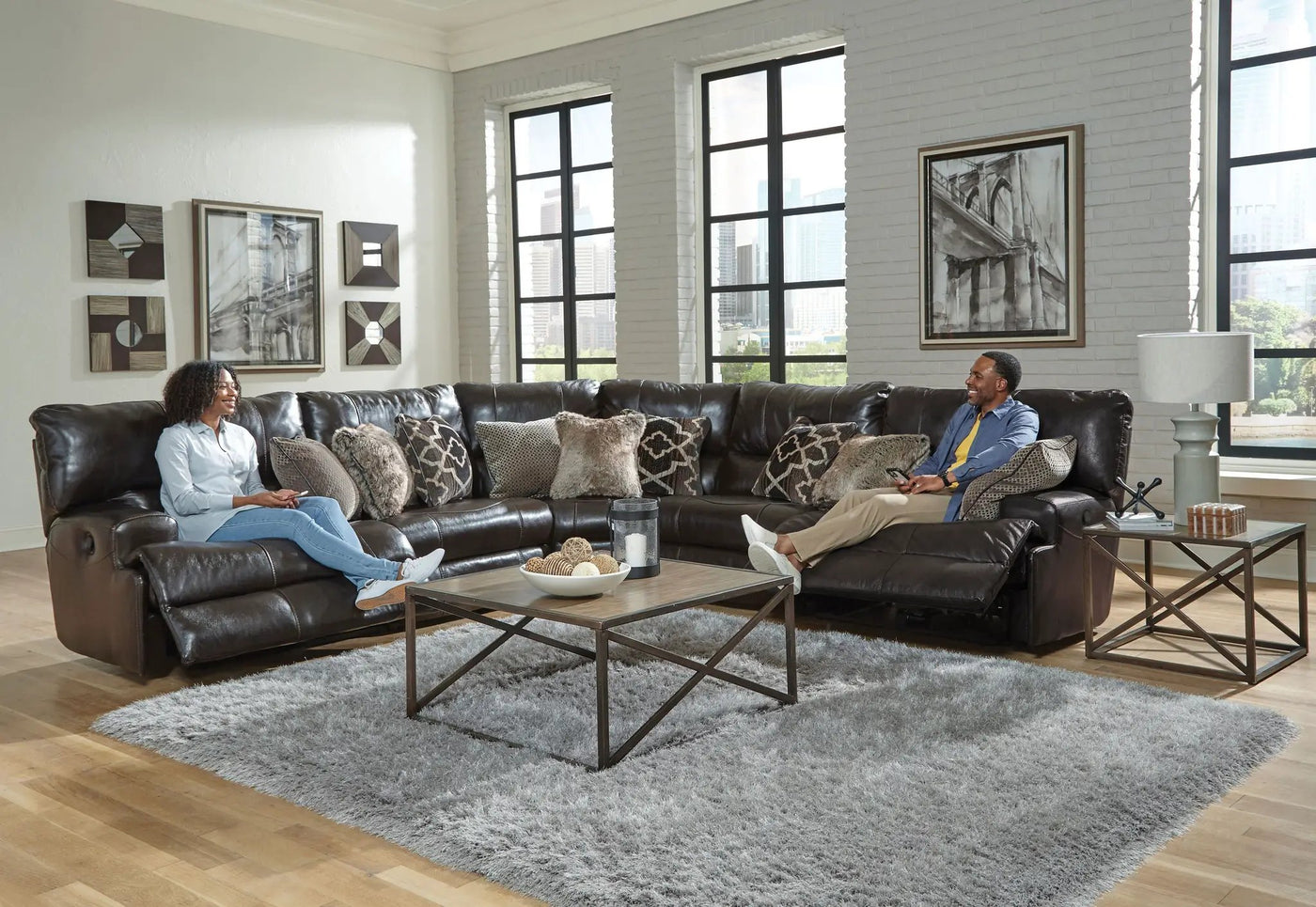 Como - 5 Piece Italian Leather Match Reclining Sectional by Unique Piece Furniture