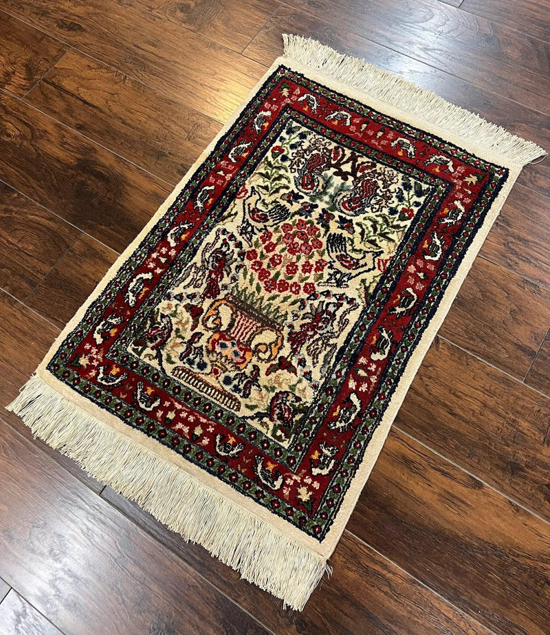 Small Indo Persian Rug 2x3 ft, Wool with Silk Highlights, Animal Pictorials, Birds by Jewel Rugs