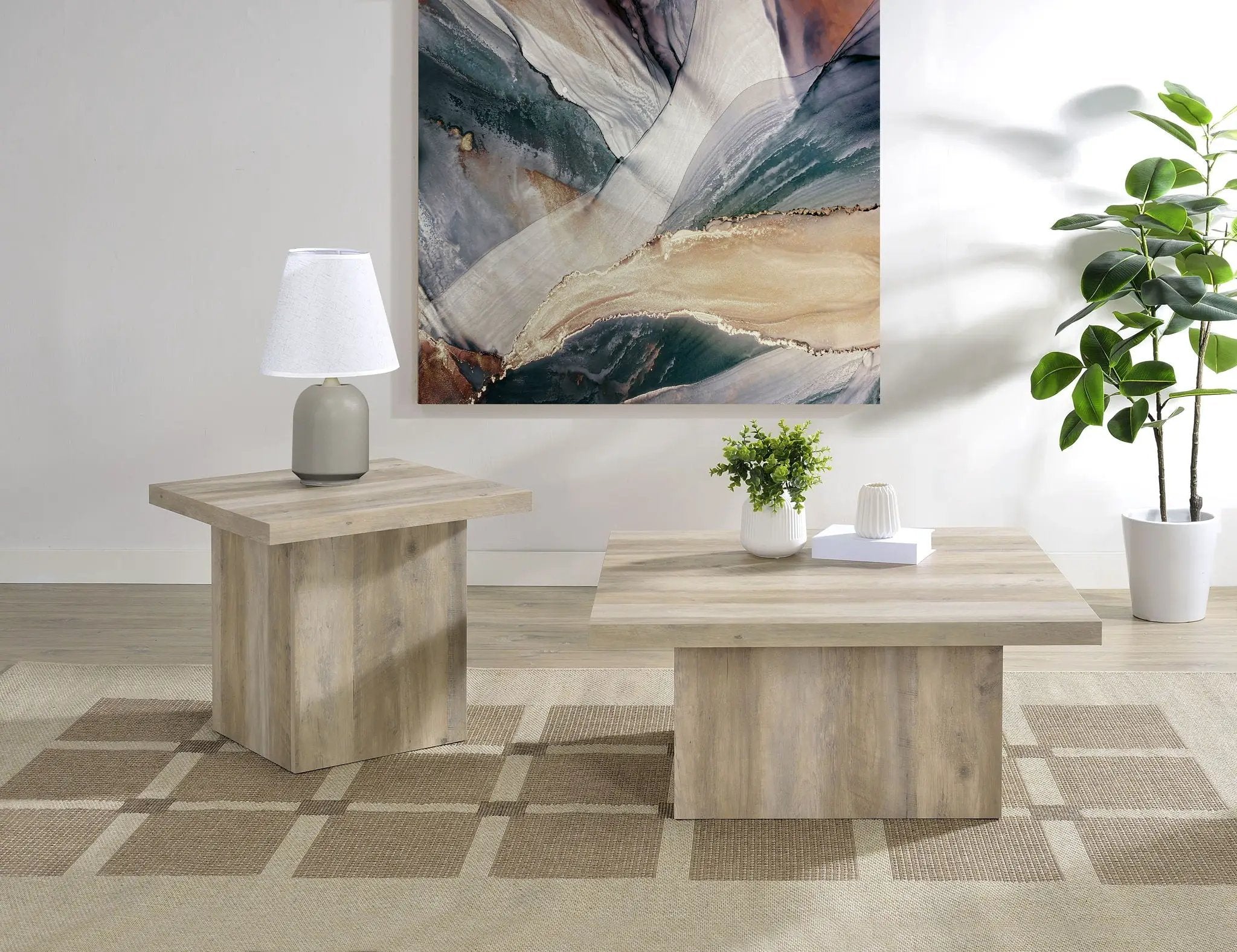 Devar 2-piece Square Coffee End Table Set Distressed Pine by Unique Piece Furniture