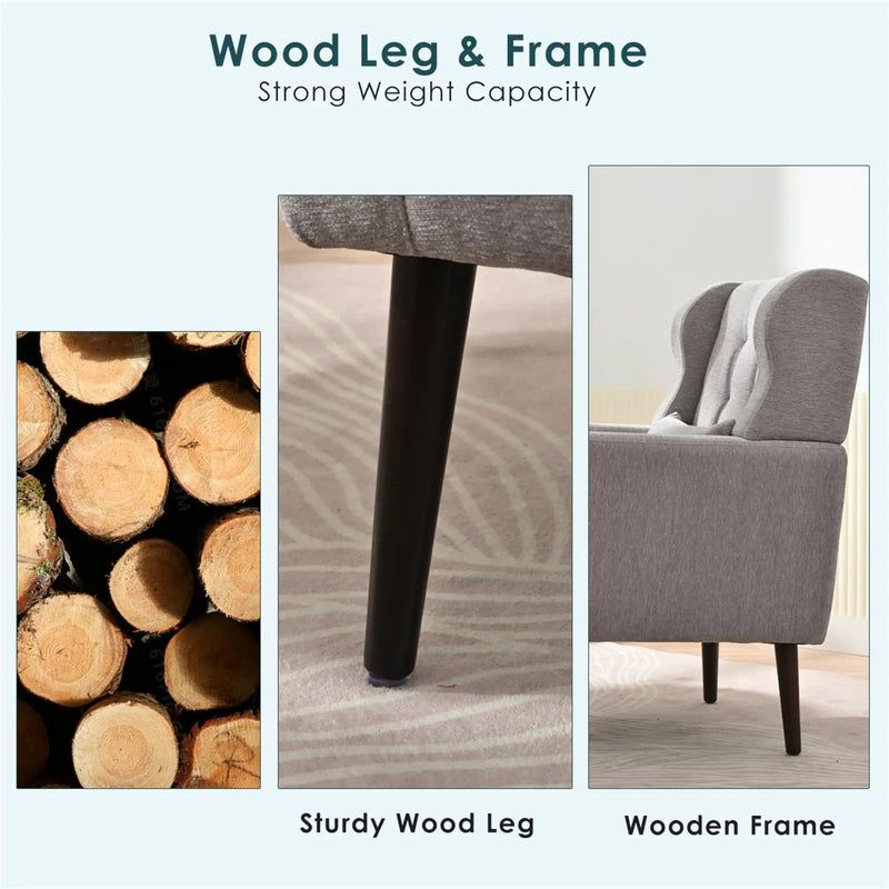 Modern Accent Chair, Arm Chairs For Living Room, Upholstered Mordern Armchair, Comfy Soft Padded Lounge Chair In Small Space, Bedroom, With Pillow, Solid Wood Leg by Unique Piece Furniture
