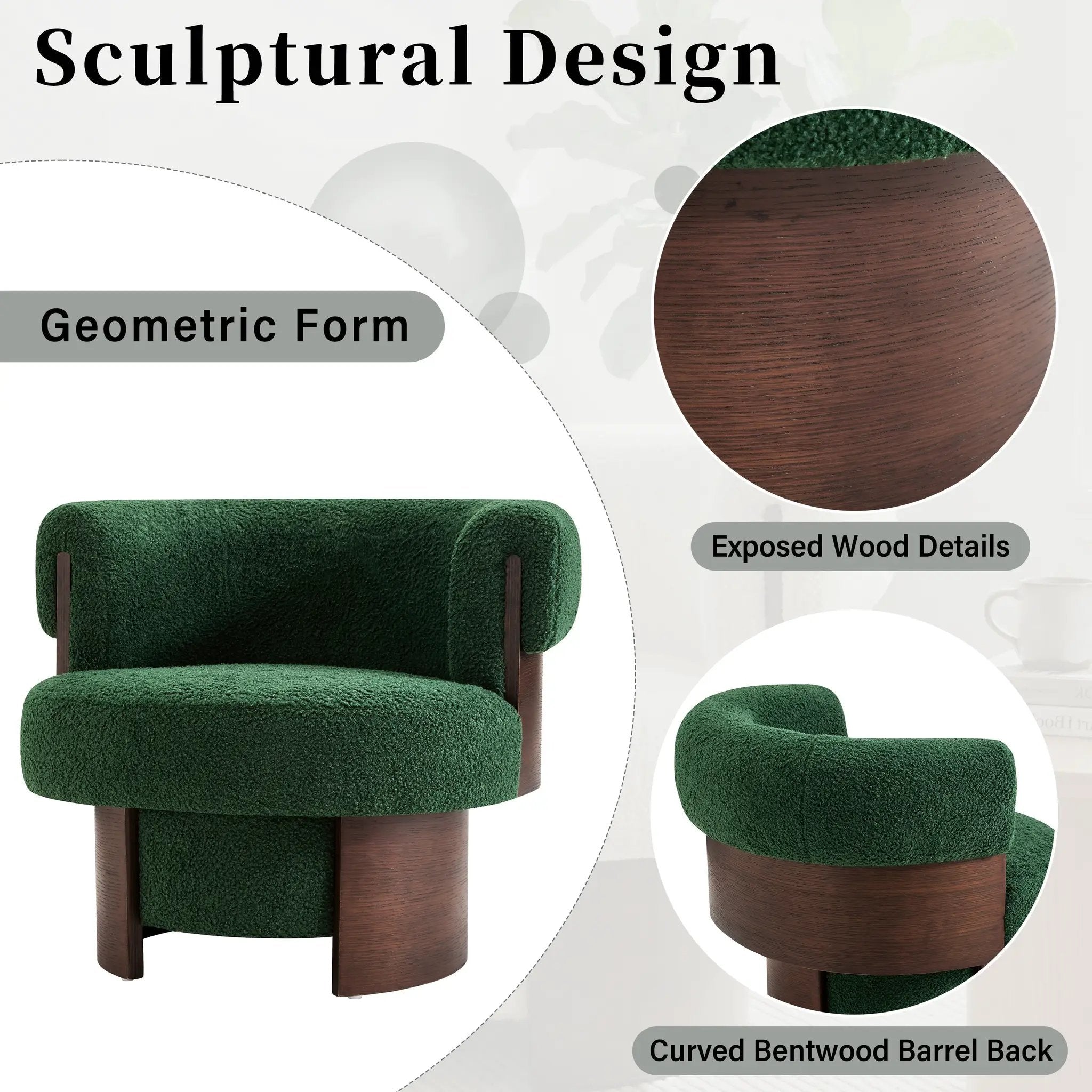 Modern 32" Wide Curved Sculptural Swivel Barrel Chair by HouseOfZazla