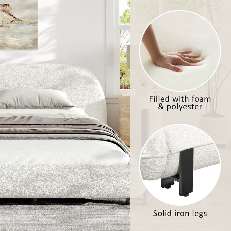King Size Bed Frame with Boucle Fabric and Thick Headboard by HouseOfZazla