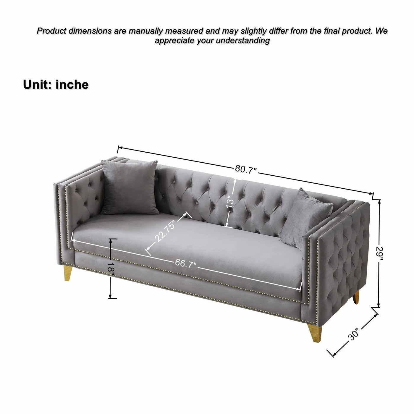 Deep Seat Sofa With Button Nailhead, Square Arm Couches by Unique Piece Furniture