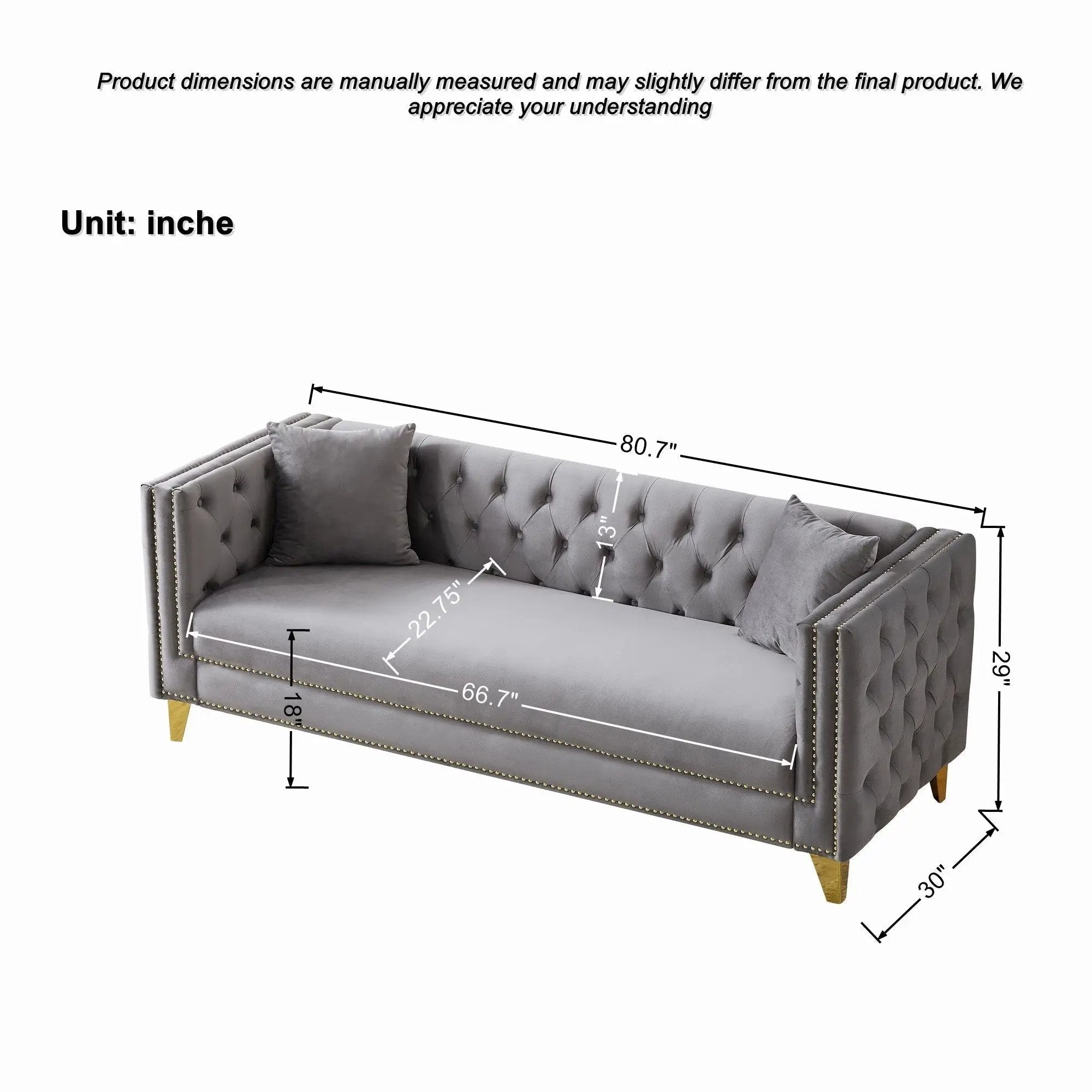 3 Seater Deep Seat Sofa, Sofa With Button Nailhead, Square Arm by Unique Piece Furniture