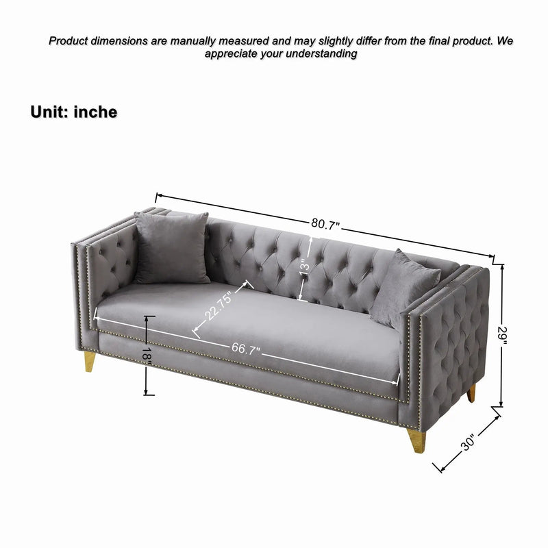 3 Seater Deep Seat Sofa, Sofa With Button Nailhead, Square Arm by Unique Piece Furniture