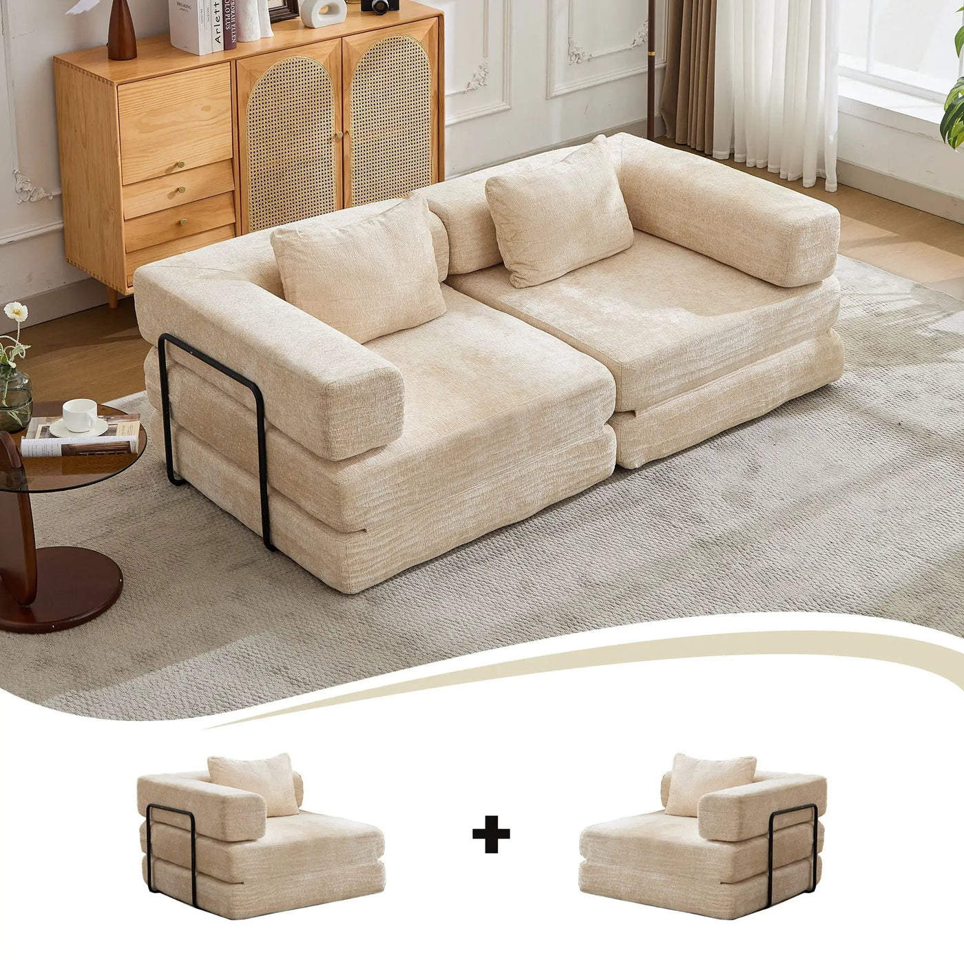 Convertible Floor Sofa Bed With Pillow Back Support Armrest by HouseOfZazla
