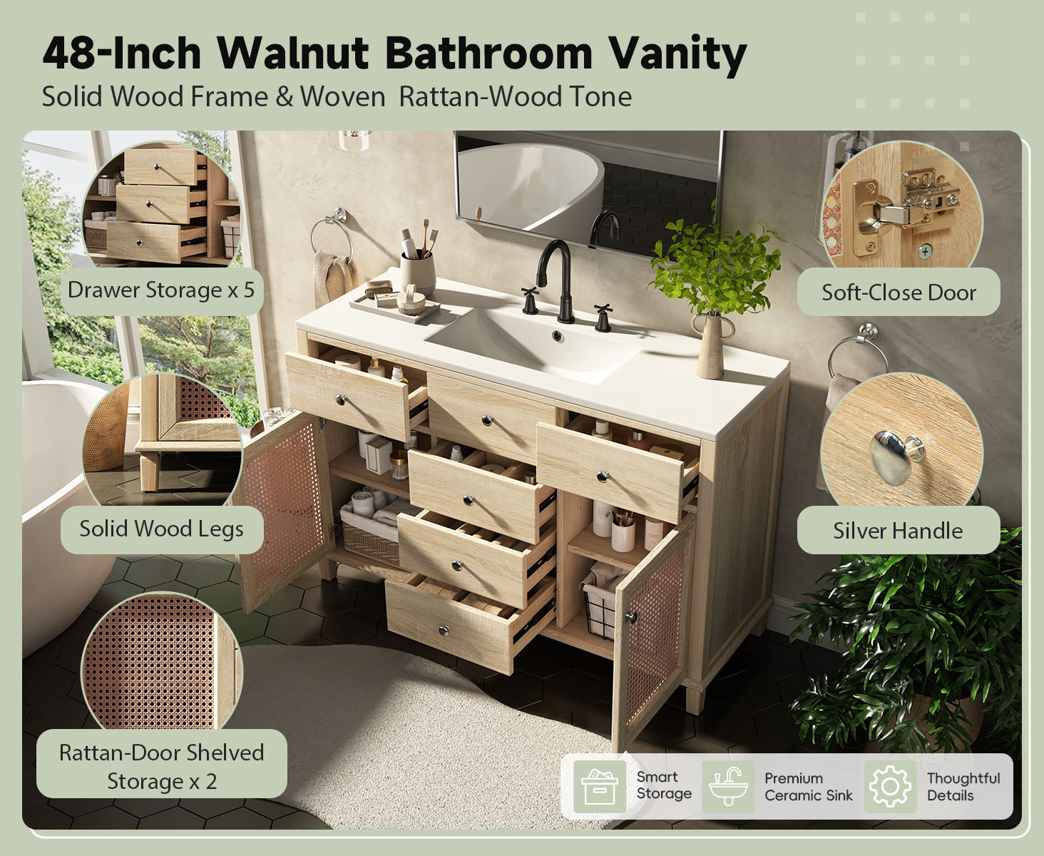 48-Inch Natural Rattan Bathroom Vanity by HouseOfZazla