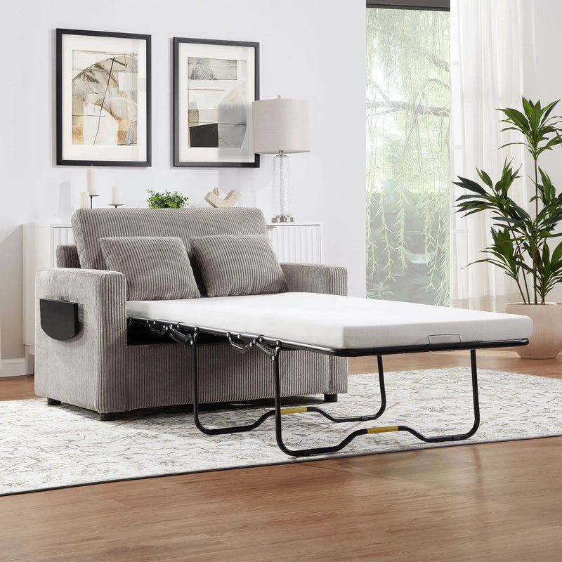 Sleeper Sofa With Foldable Mattress, USB Ports, Side Table & Storage Pocket by HouseOfZazla