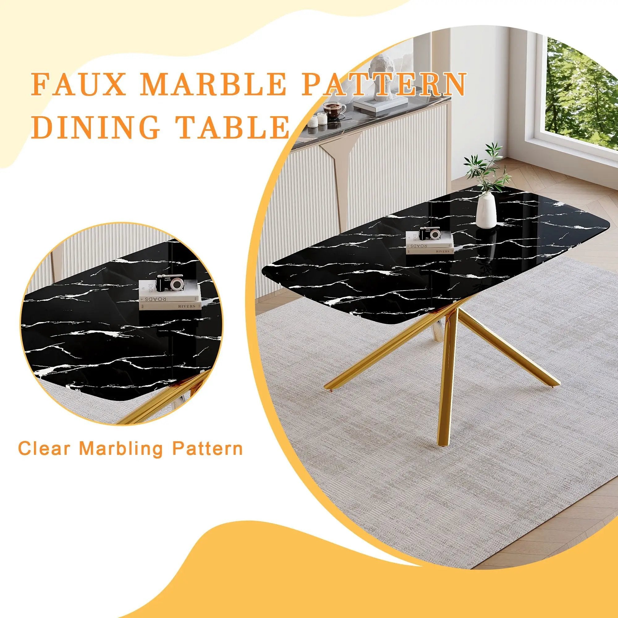 Luxurious Marble Patterned Dining Table With Metal Fork Legs by Unique Piece Furniture